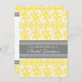 Lemon Grey Damask Bridal Lunch Invitation Cards Kaart (Voorkant / Achterkant)