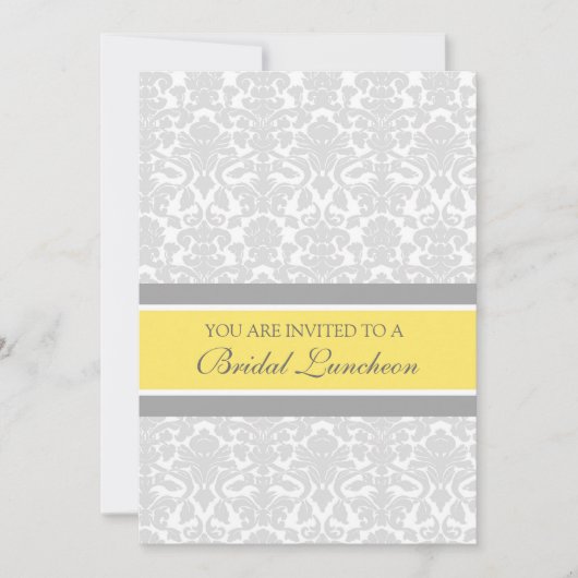 Lemon Grey Damask Bridal Lunch Invitation Cards Kaart (Voorkant)