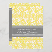 Lemon Grey Damask Bridal Lunch Invitation Cards Kaart (Voorkant / Achterkant)