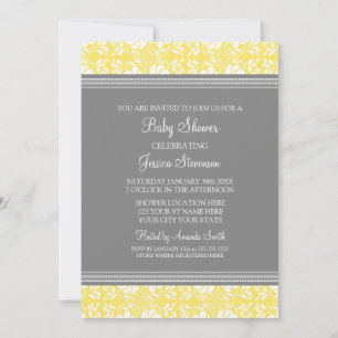 Lemon Grey Damask Custom Baby Shower-uitnodigingen Kaart