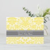 Lemon Grey Damask Custom Baby Shower-uitnodigingen Kaart (Staand voorkant)
