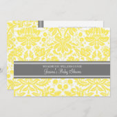 Lemon Grey Damask Custom Baby Shower-uitnodigingen Kaart (Voorkant / Achterkant)