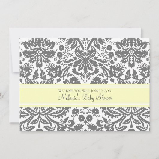 Lemon Grey Damask Custom Baby Shower-uitnodigingen Kaart (Voorkant)
