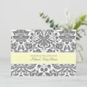 Lemon Grey Damask Custom Baby Shower-uitnodigingen Kaart (Staand voorkant)