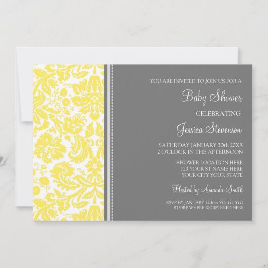 Lemon Grey Damask Custom Baby Shower-uitnodigingen Kaart (Achterkant)