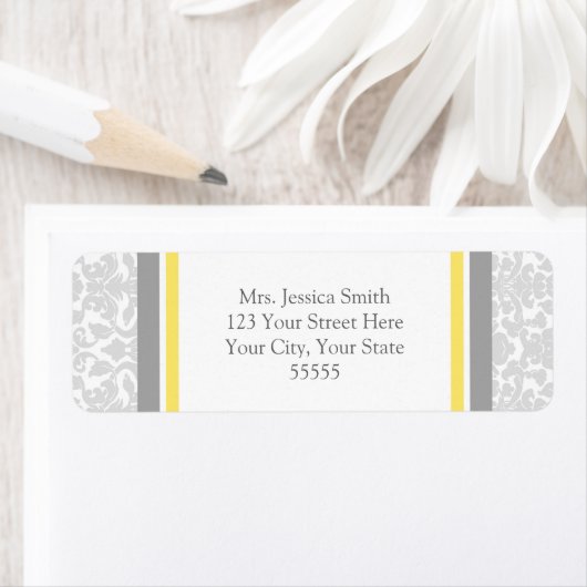 Lemon Grey Damask Custom Return Adres Labels (Insitu)