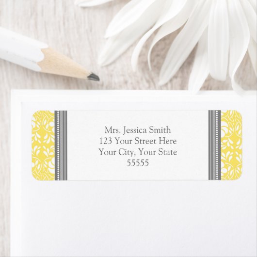 Lemon Grey Damask Custom Return Adres Labels (Insitu)