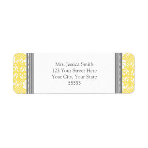 Lemon Grey Damask Custom Return-adreslabels Etiket