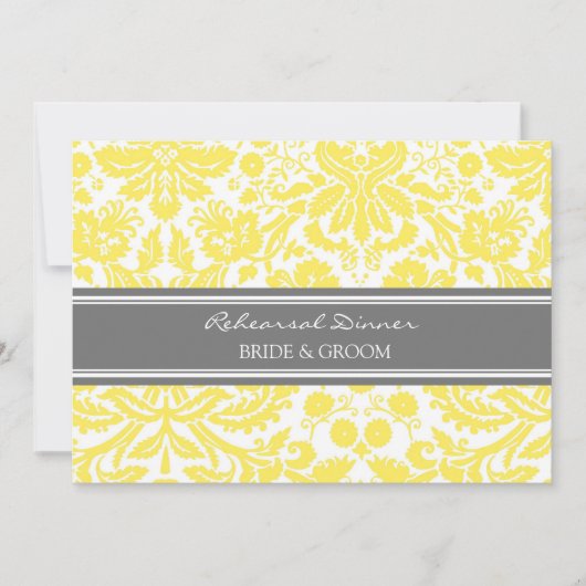 Lemon Grey Damask Rehearsal Dinner Party Kaart (Voorkant)