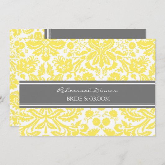 Lemon Grey Damask Rehearsal Dinner Party Kaart (Voorkant / Achterkant)