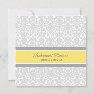 Lemon Grey Damask Rehearsal Dinner Party Kaart