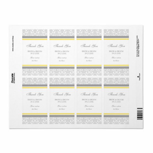 Lemon Grey Damask Wedding Labels (Full Sheet)