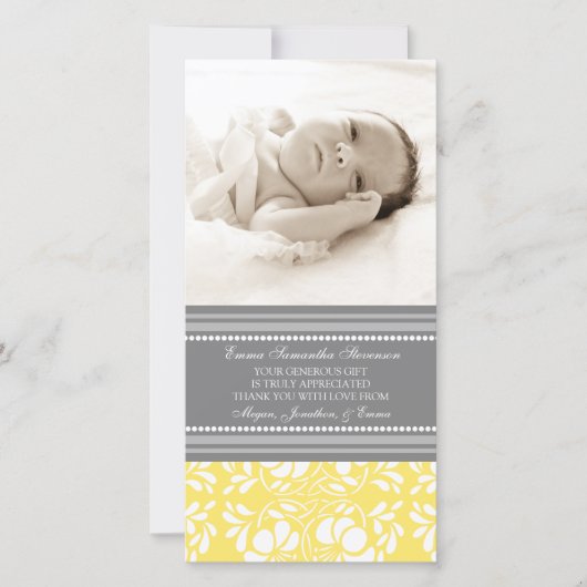 Lemon Grey Hartelijk dank Baby shower Fotokaarten Bedankkaart (Voorkant)