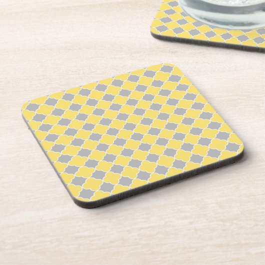 Lemon Grey Quatrefoil Pattern Onderzetter Set (Linkerzijde)