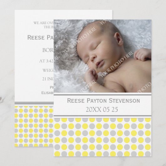 Lemon Grey Sjabloon New Baby Birth Aankondiging (Voorkant / Achterkant)
