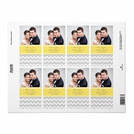 Lemon grijs chevron foto bruiloft labels (Full Sheet)