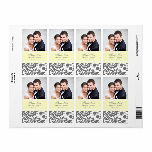 Lemon grijs damast foto bruiloft labels (Full Sheet)