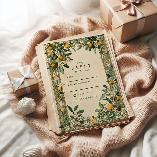 Lemon Grove Bloom Bruiloft RSVP Kaartje
