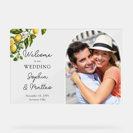 Lemon Grove Foto Italiaanse bruiloft Welkom Acryl Bord (Voorkant)