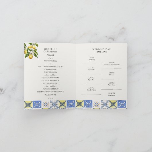 Lemon Grove Italiaans platteland bruiloft programm (Binnen)