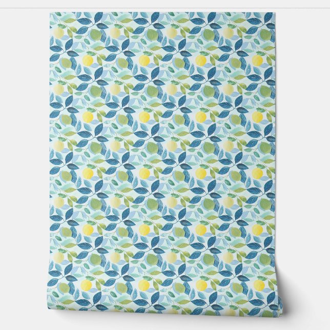 Lemon Grove Mini Blauw, Groen, Geel Organische Mod Behang (Afrollen)