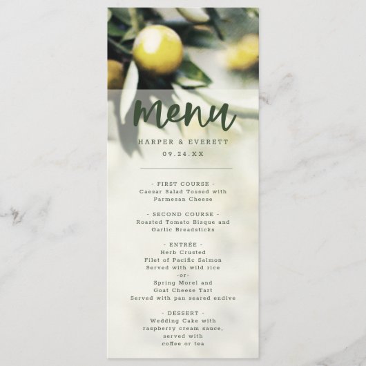 Lemon Grove | Modern Geel & Groen Zomerdiner Menu (Voorkant)