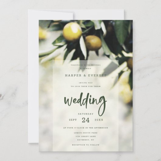 Lemon Grove | Moderne Gele & Groene Zomerbruiloft Kaart (Voorkant)