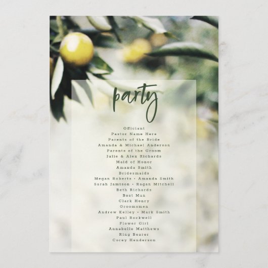 Lemon Grove | Moderne Gele Huwelijksceremonie Programmakaart (Achterkant)