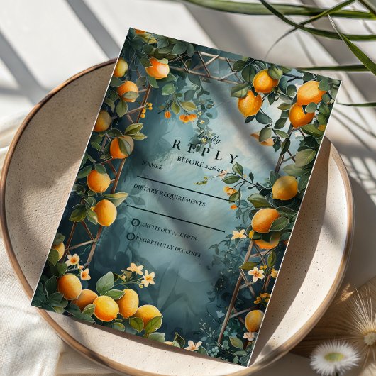 Lemon Grove Romance Bruiloft RSVP Kaartje