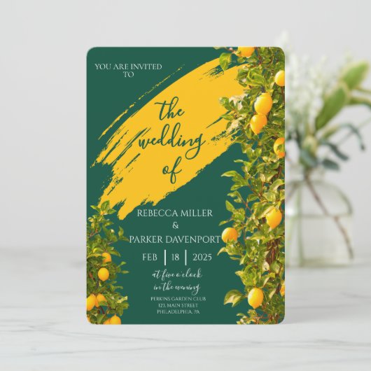 Lemon Grove Romance huwelijksuitnodiging Kaart (Staand voorkant)