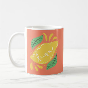 Lemon Hand Drawn Lettering Citrus Yellow Green Koffiemok