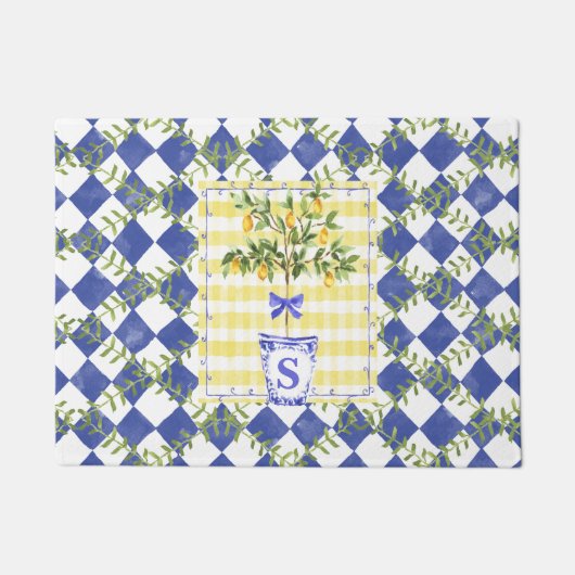 Lemon Harlequin Diamond Topiary Deurmat (Voorkant)