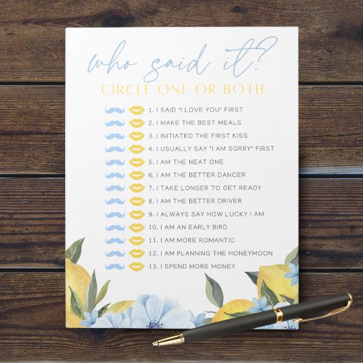 Lemon He Said She Said Shower Game Pack Notitieblok