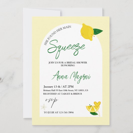 Lemon heeft haar grote squeeze bruidsdouche kaart (Voorkant)