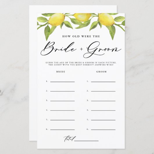 Lemon Hoe oud waren de bruid en bruidegom spel (Voorkant / Achterkant)