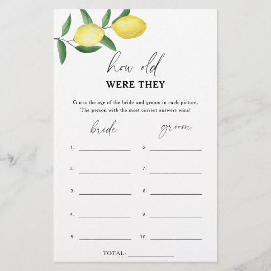 Lemon - Hoe oud waren ze in het bruidsspel? (Voorkant)