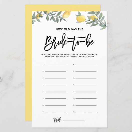 Lemon hoe oud was het spel van het Bride Vrijgezel (Voorkant / Achterkant)