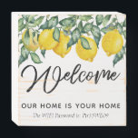 Lemon house decor Welcome wifi password Houten Kist Print<br><div class="desc">Maak je gasten speciaal! Dit houtteken kan worden gepersonaliseerd met uw prijsopgave en wifi wachtwoord. Gebruik het om je vrienden of zelfs voor je bed en ontbijt te verwelkomen. Het heeft een supermooi design van prachtige citroenen.</div>