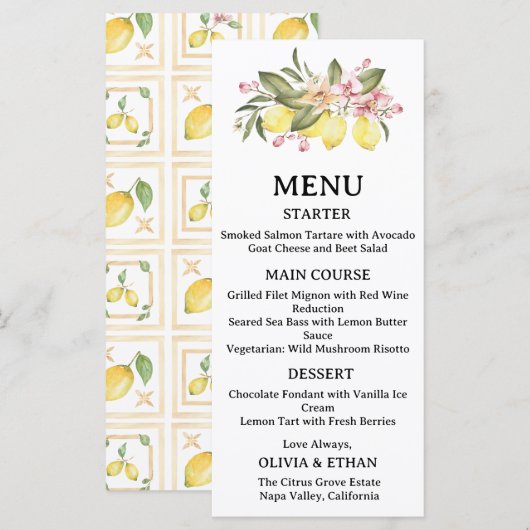 Lemon Huwelijk  Citrus Brunch Huwelijksmenu Menu (Voorkant / Achterkant)