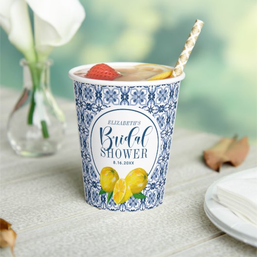 Lemon Italiaanse blauwe Tegel Weddenschap Hartelij Papieren Bekers (Insitu)