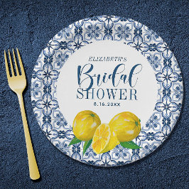 Lemon Italiaanse blauwe Tegel Wedding Hartelijk da Papieren Bordje