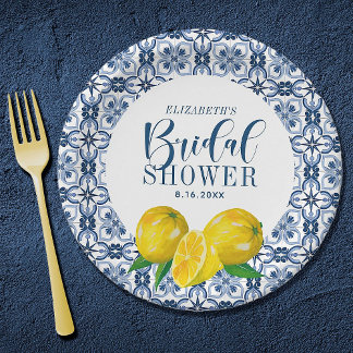 Lemon Italiaanse blauwe Tegel Wedding Hartelijk da Papieren Bordje