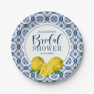 Lemon Italiaanse blauwe Tegel Wedding Hartelijk da Papieren Bordje
