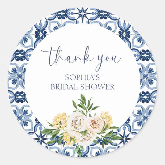 Lemon Italiaanse blauwe Tegel Wedding Hartelijk da Ronde Sticker (Voorkant)