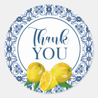 Lemon Italiaanse blauwe Tegel Wedding Hartelijk da Ronde Sticker