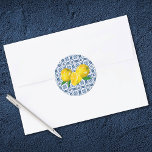 Lemon Italy Blue Tegel Wedding for Sticker<br><div class="desc">Een  sticker met citroenen en Italiaanse blauwe tegel. Ideaal voor gebruik als envelopzegel,  of een vrijgezellenfeest begunstigt sticker voor een citroenvormig vrijgezellenfeest. Ontworpen voor jou door Blackberry Boulevard.</div>