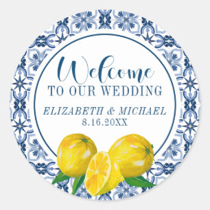 Lemon Italy Blue Tegel Wedding Welcome Sticker