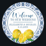 Lemon Italy Blue Tegel Wedding Welcome Sticker<br><div class="desc">Een  welkome sticker met citroenen en Italiaanse blauwe tegel. Ideaal om je trouwgasten te verwelkomen Ontworpen voor je door Blackberry Boulevard.</div>