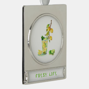 Lemon Juice Cool Drink Lemonade Summer Party Verzilverd Banner Ornament