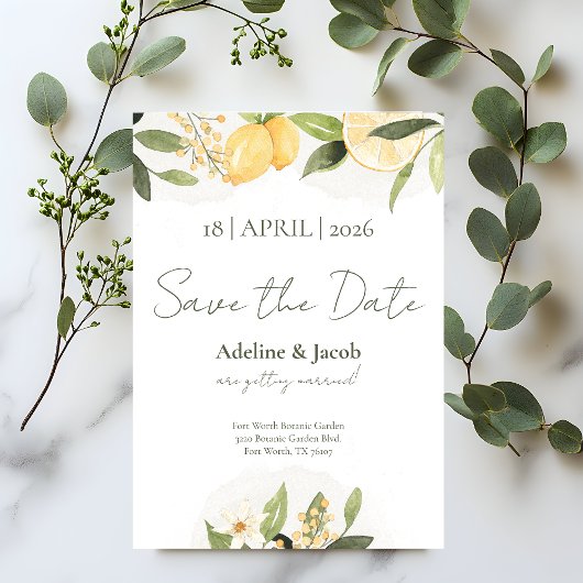 Lemon Kissed Save the Date Kaart